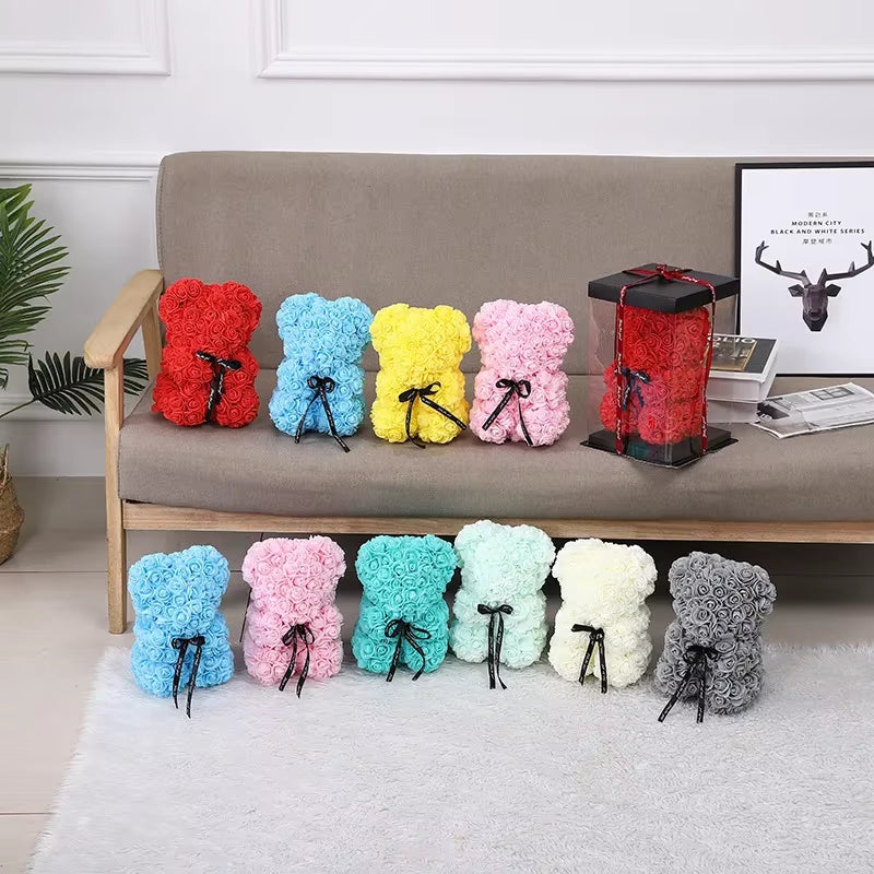 25Cm Rose Bear Artificial Flower Rose Teddy Bear for Girlfriend Valentine'S Gifts Wedding Birthday Party Decor Christmas Gif