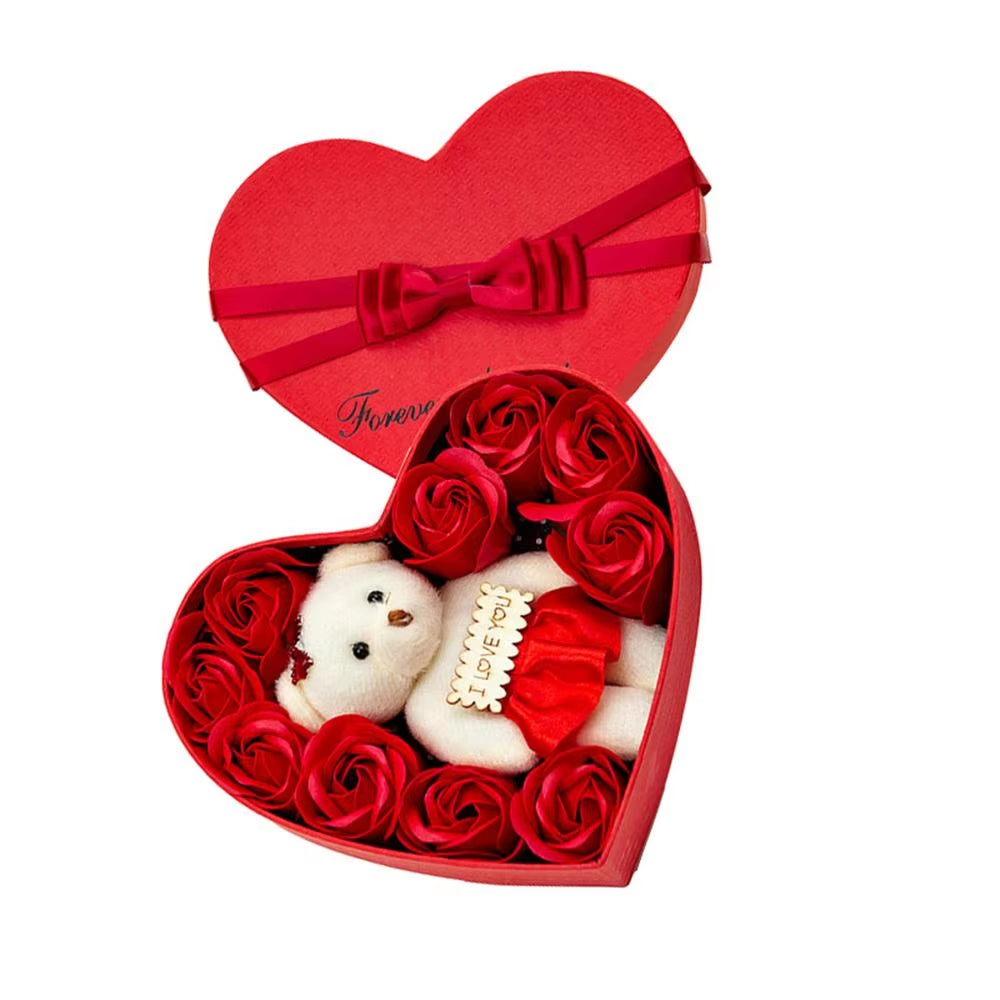 10Pcs Soap Rose Flowers Soap Flower Gift Box Bear Birthday Valentine Wedding Gifts for Girlfriend Women Wife Mother'S Day