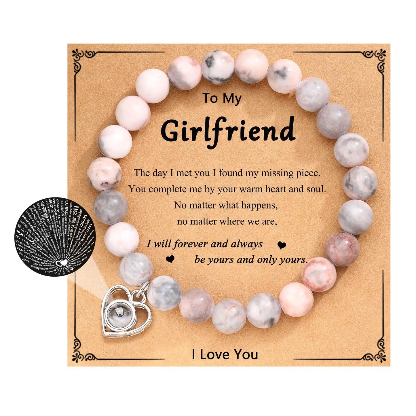I Love You 100 Language Bracelet Couples Gifts for Girlfriend, My Love, Soulmate, Anniversary Valentines Day Birthday Bracelets