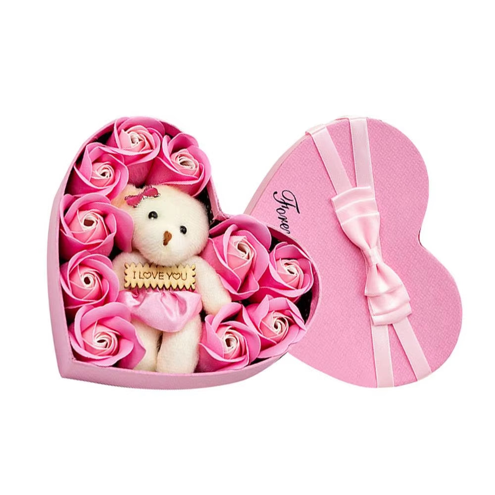 10Pcs Soap Rose Flowers Soap Flower Gift Box Bear Birthday Valentine Wedding Gifts for Girlfriend Women Wife Mother'S Day