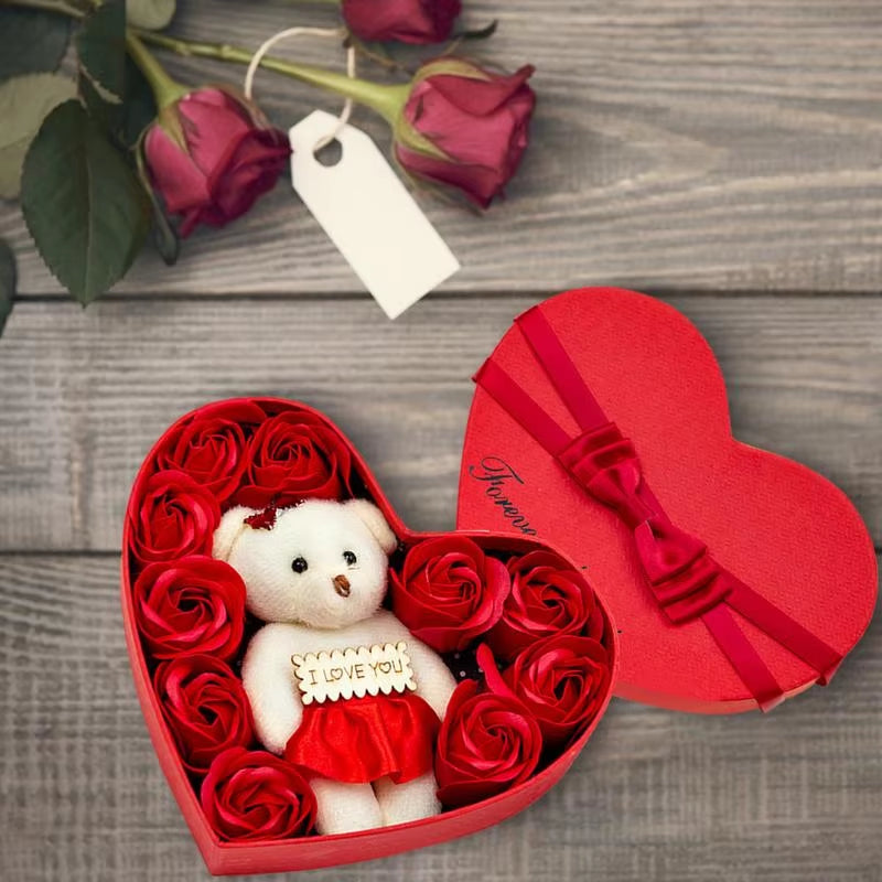 10Pcs Soap Rose Flowers Soap Flower Gift Box Bear Birthday Valentine Wedding Gifts for Girlfriend Women Wife Mother'S Day