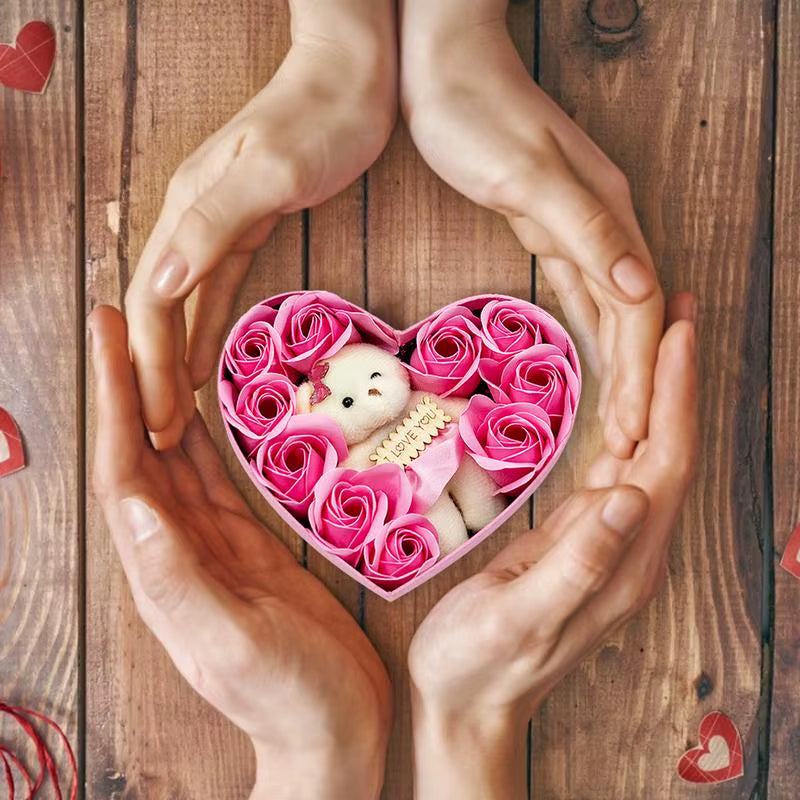 10Pcs Soap Rose Flowers Soap Flower Gift Box Bear Birthday Valentine Wedding Gifts for Girlfriend Women Wife Mother'S Day