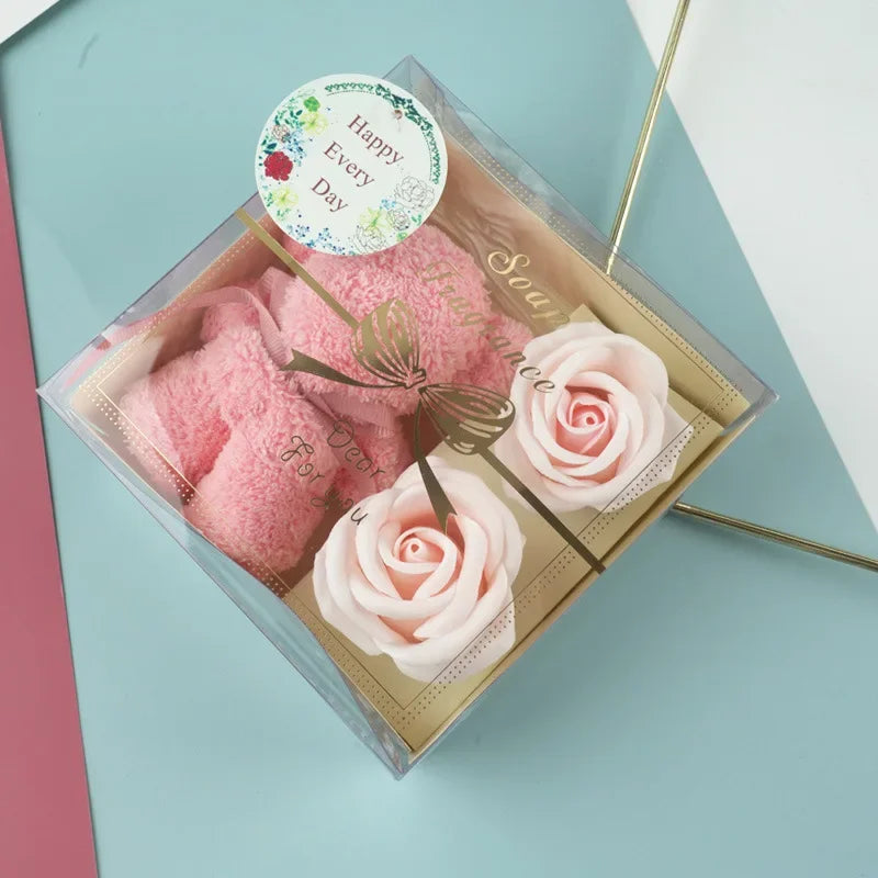 1 Set Soap Rose Flowers Bear Gift Box Xmas Birthday Valentine Wedding Gifts for Girlfriend Women Wife Mother'S Day Present