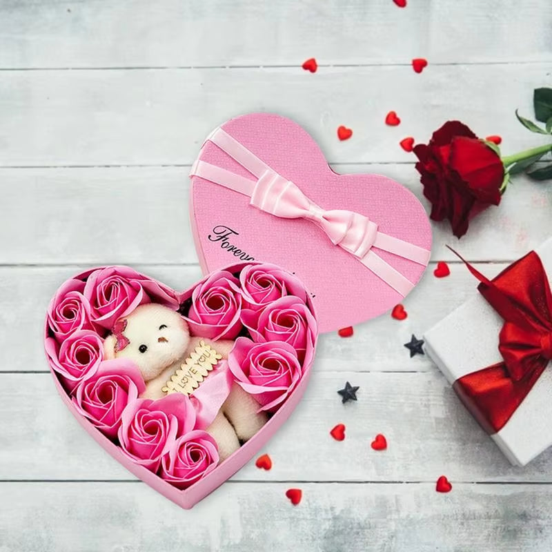 10Pcs Soap Rose Flowers Soap Flower Gift Box Bear Birthday Valentine Wedding Gifts for Girlfriend Women Wife Mother'S Day