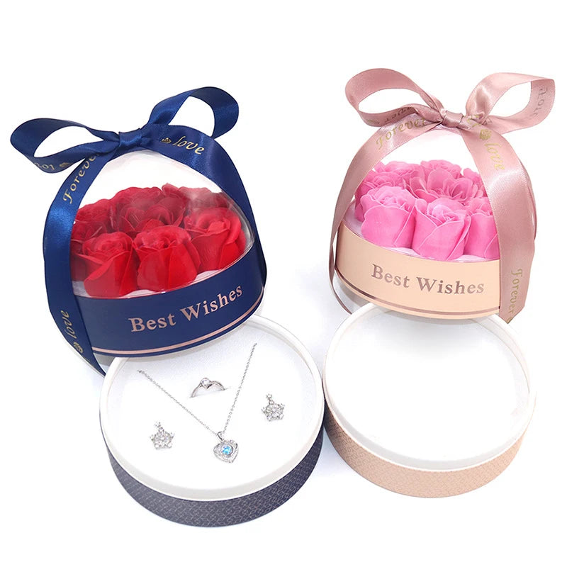 Luxury Rose Gift Box 2025 Suitable for Matching Necklace Earrings Ring for Girlfriend Mother Fashion Romantic Gifts Accessories