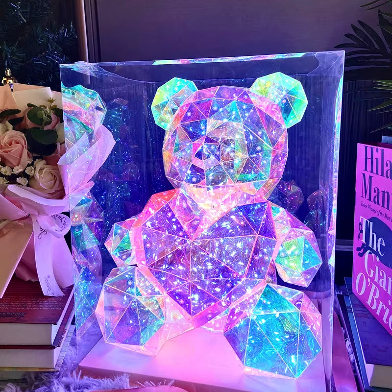 30Cm Phantom PVC Multi Faceted Rose Teddy Bear Valentine'S Day Xmas Gift Sequin LED Teddy Bear with Box Wedding Anniversary Gift