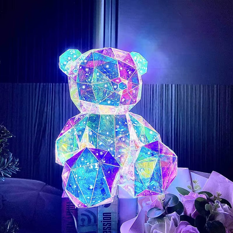 30Cm Phantom PVC Multi Faceted Rose Teddy Bear Valentine'S Day Xmas Gift Sequin LED Teddy Bear with Box Wedding Anniversary Gift