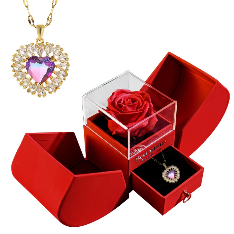 Valentine'S Day Jewelry Pendant Necklace /W Soap Forever Rose Gift Box Mother'S Day Necklace Jewelry Gifts for Girlfriend Women