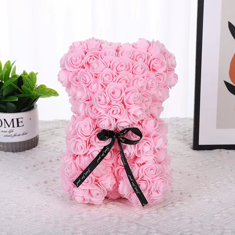 25Cm Rose Bear Artificial Flower Rose Teddy Bear for Girlfriend Valentine'S Gifts Wedding Birthday Party Decor Christmas Gif