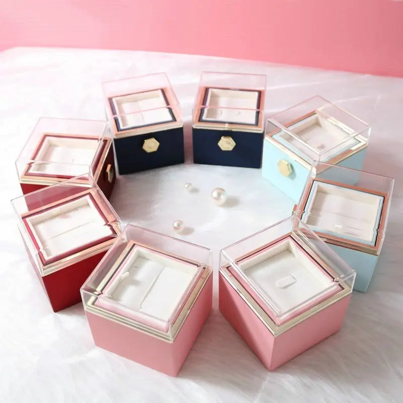 Valentine Soap Rose Jewelry Box with Necklace Rotate Wedding Pendant Rring Storage Case Christmas Gifts for Women Girlfriend