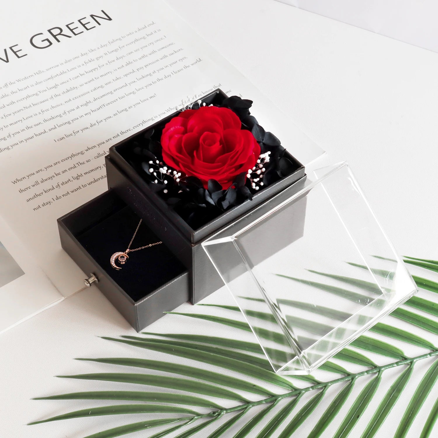 Eternal Soap Rose Jewelry Box Wirh Necklace Set Artificial Flower Gift Box Valentine Anniversary Christmas Gifts for Girlfriend
