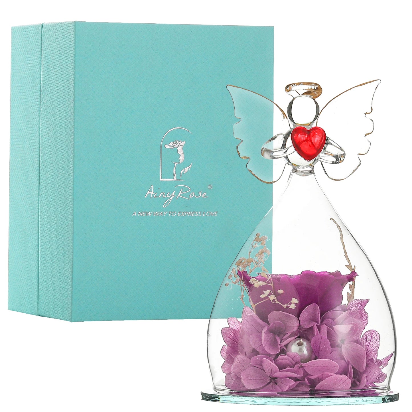 Gift for Girlfriend Forever Rose in Angel Glass Cover Eternal Flowers Home Decor Gifts for Wedding Birthday Valentine Day