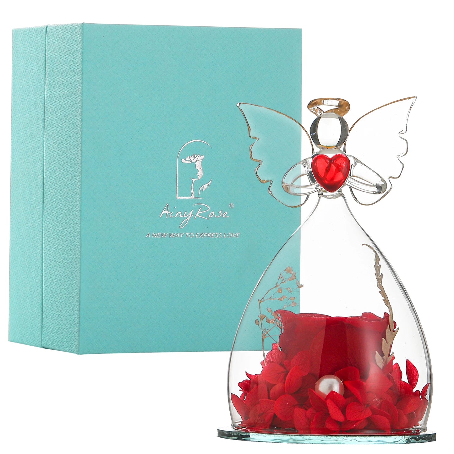 Gift for Girlfriend Forever Rose in Angel Glass Cover Eternal Flowers Home Decor Gifts for Wedding Birthday Valentine Day