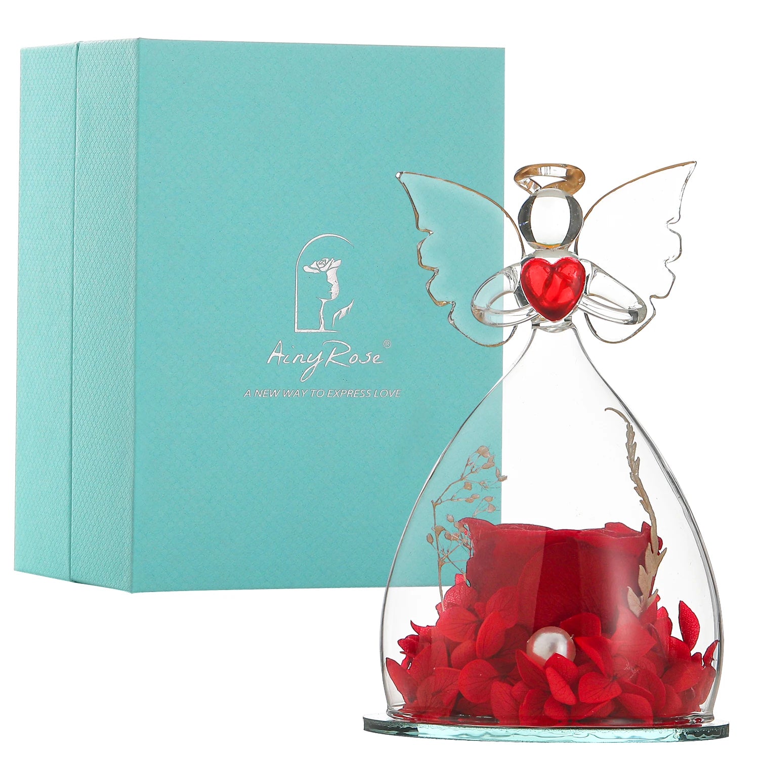 Gift for Girlfriend Forever Rose in Angel Glass Cover Eternal Flowers Home Decor Gifts for Wedding Birthday Valentine Day