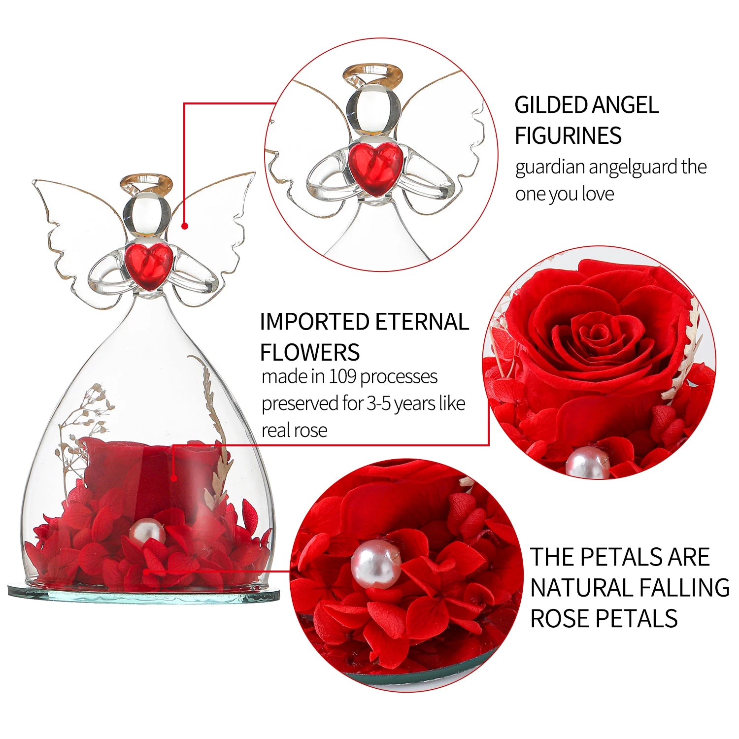 Gift for Girlfriend Forever Rose in Angel Glass Cover Eternal Flowers Home Decor Gifts for Wedding Birthday Valentine Day