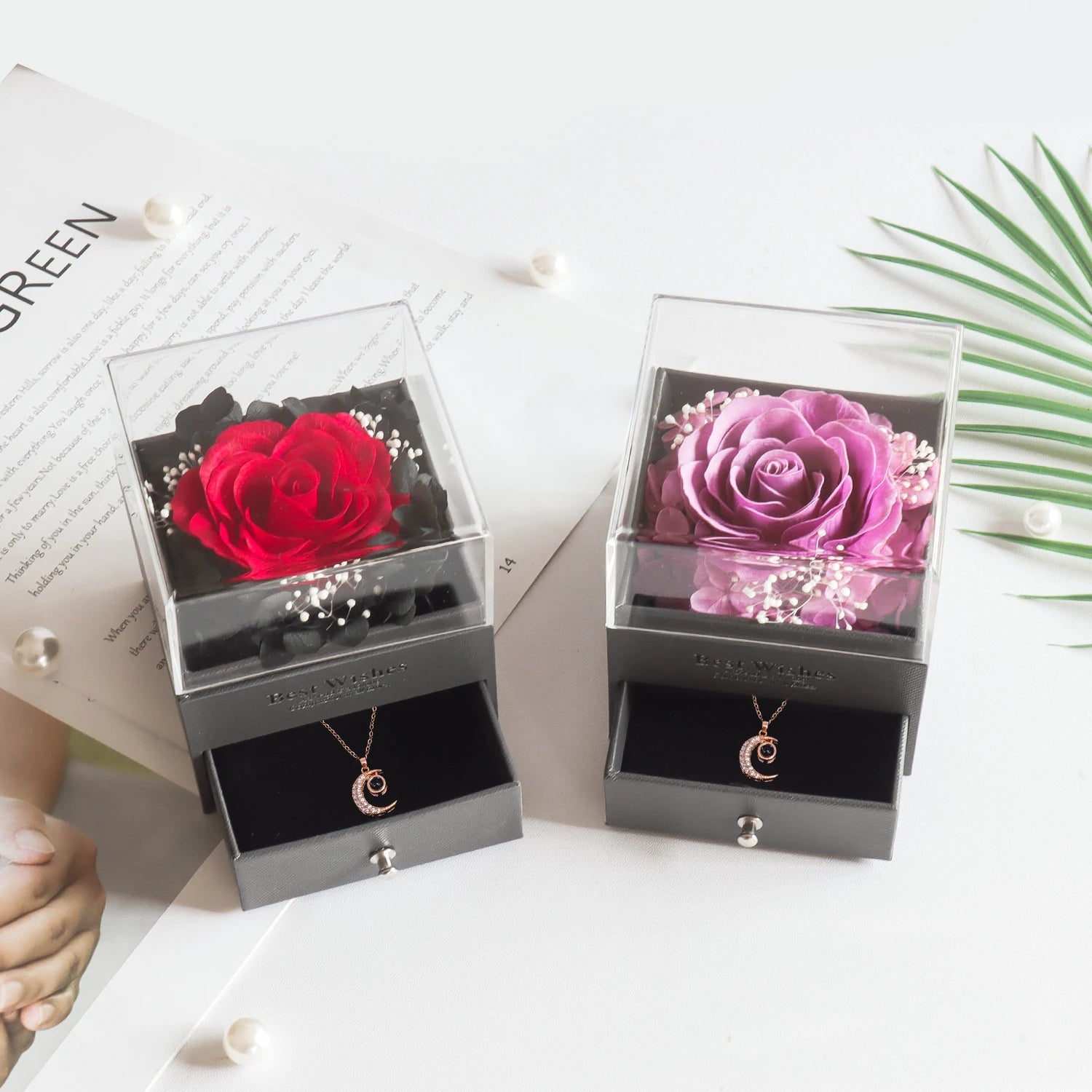 Eternal Soap Rose Jewelry Box Wirh Necklace Set Artificial Flower Gift Box Valentine Anniversary Christmas Gifts for Girlfriend