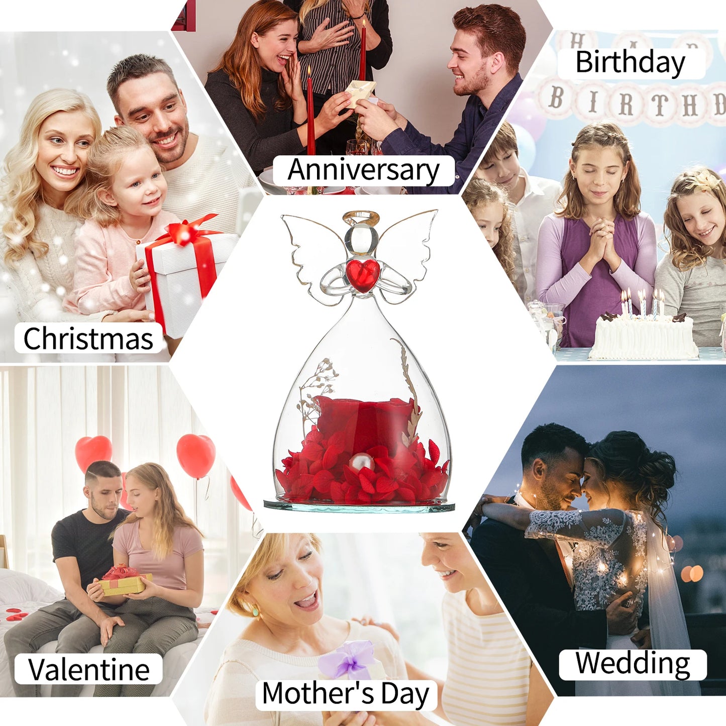 Gift for Girlfriend Forever Rose in Angel Glass Cover Eternal Flowers Home Decor Gifts for Wedding Birthday Valentine Day