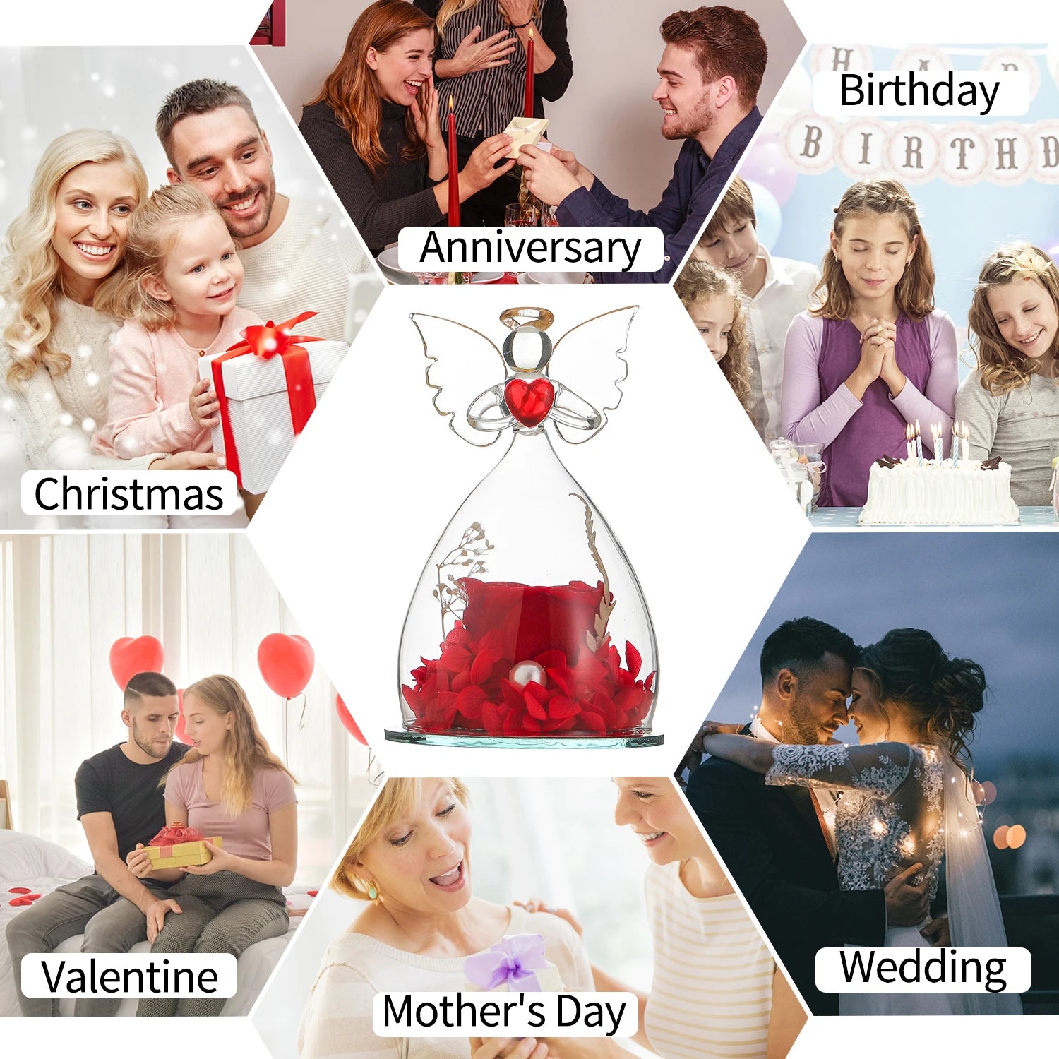 Gift for Girlfriend Forever Rose in Angel Glass Cover Eternal Flowers Home Decor Gifts for Wedding Birthday Valentine Day
