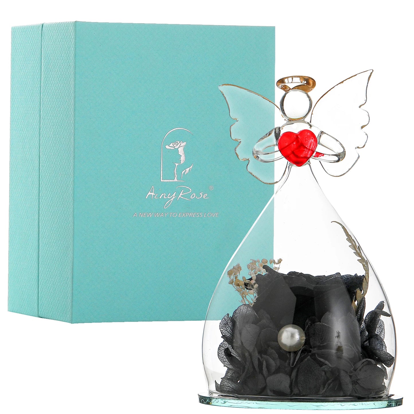 Gift for Girlfriend Forever Rose in Angel Glass Cover Eternal Flowers Home Decor Gifts for Wedding Birthday Valentine Day
