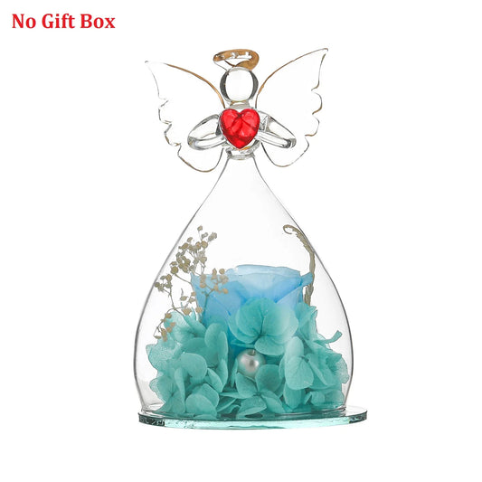 Gift for Girlfriend Forever Rose in Angel Glass Cover Eternal Flowers Home Decor Gifts for Wedding Birthday Valentine Day