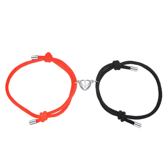 2Pcs Magnetic Couples Bracelets Heart Shaped Matching Attraction Adjustable Bracelets Lover Gifts for Boyfriend Girlfriend