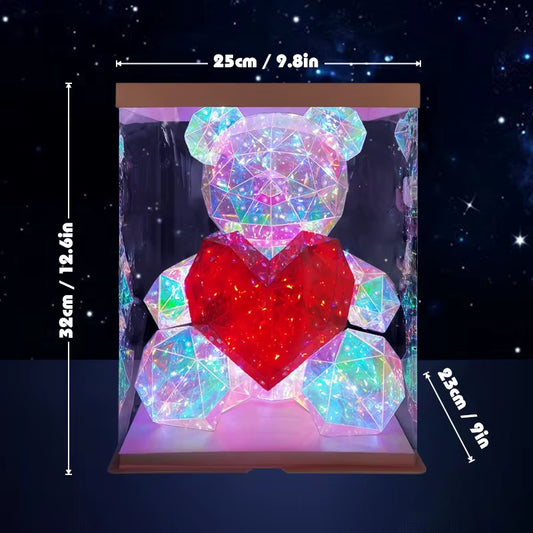 30Cm Phantom PVC Multi Faceted Rose Teddy Bear Valentine'S Day Xmas Gift Sequin LED Teddy Bear with Box Wedding Anniversary Gift