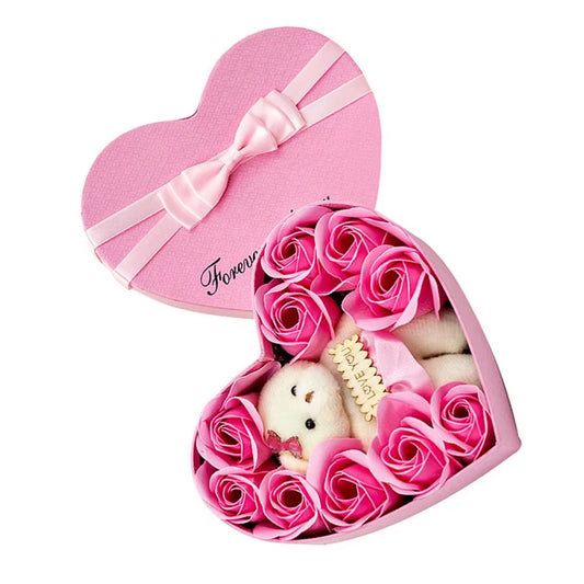 10Pcs Soap Rose Flowers Soap Flower Gift Box Bear Birthday Valentine Wedding Gifts for Girlfriend Women Wife Mother'S Day