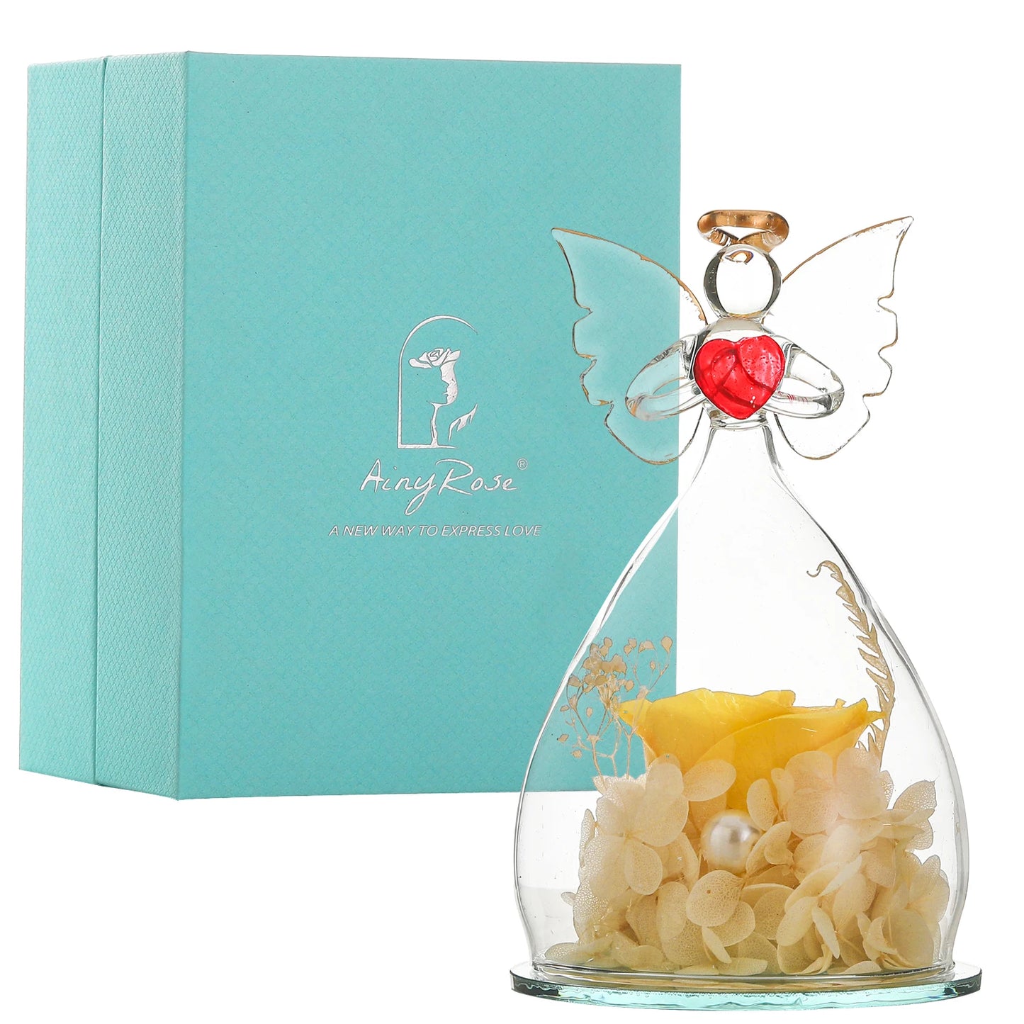 Gift for Girlfriend Forever Rose in Angel Glass Cover Eternal Flowers Home Decor Gifts for Wedding Birthday Valentine Day