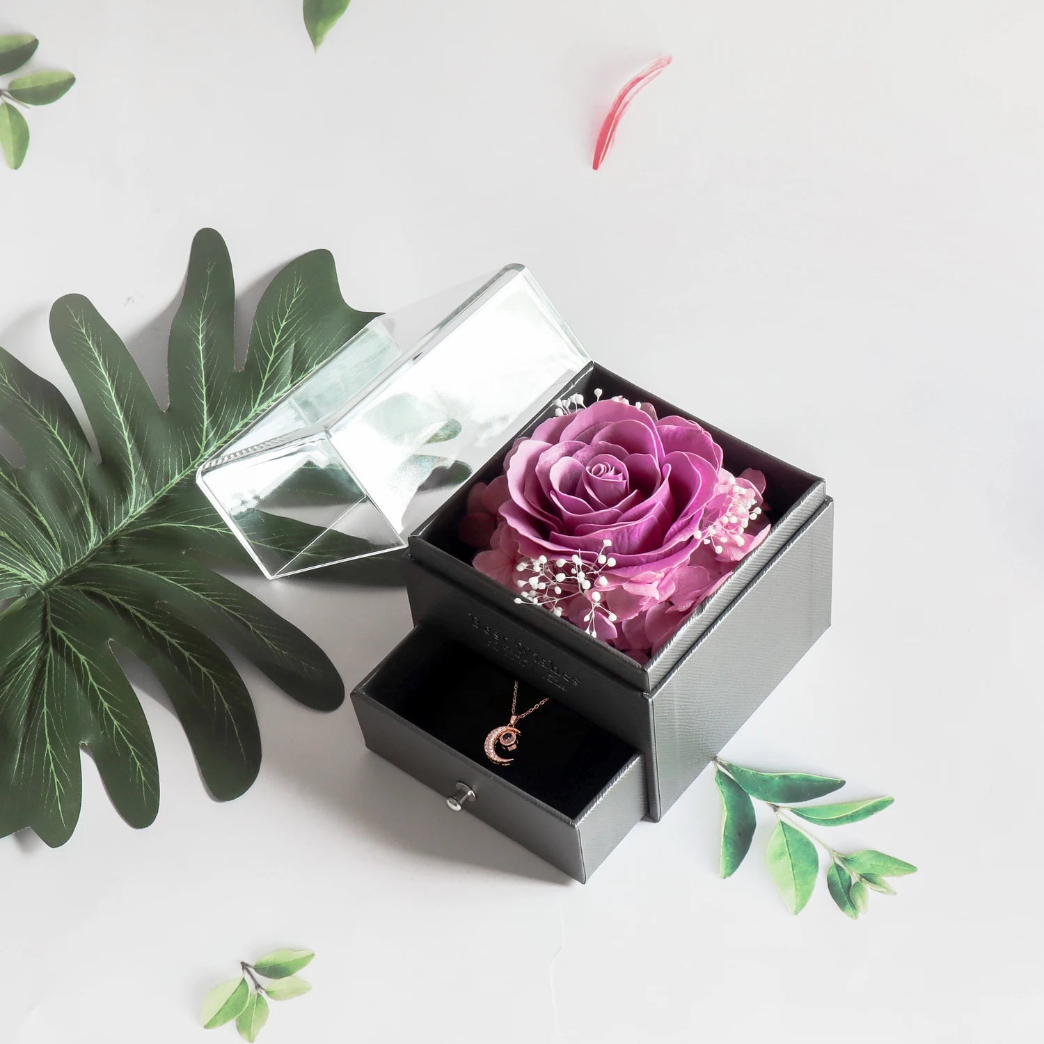 Eternal Soap Rose Jewelry Box Wirh Necklace Set Artificial Flower Gift Box Valentine Anniversary Christmas Gifts for Girlfriend