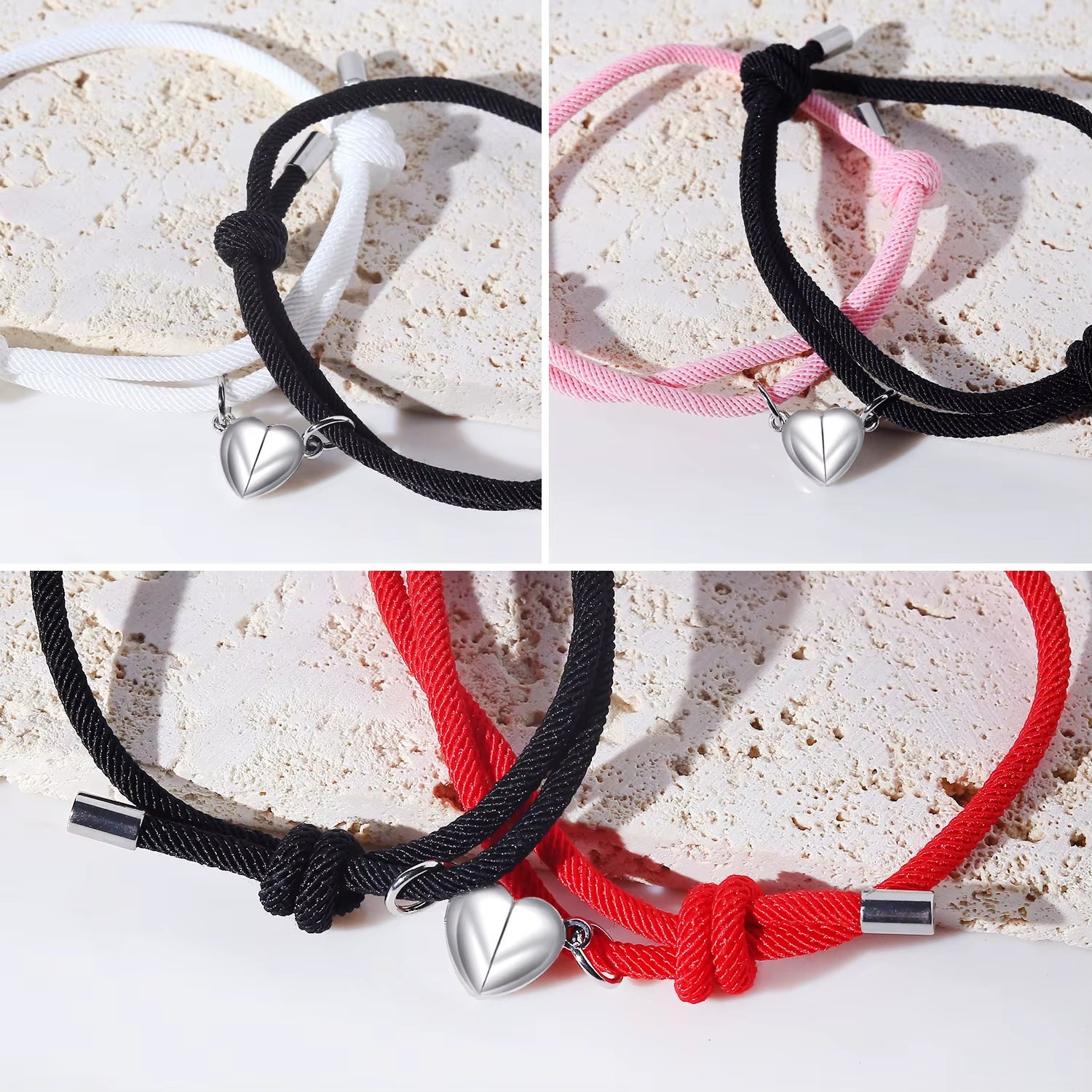 2Pcs Magnetic Couples Bracelets Heart Shaped Matching Attraction Adjustable Bracelets Lover Gifts for Boyfriend Girlfriend