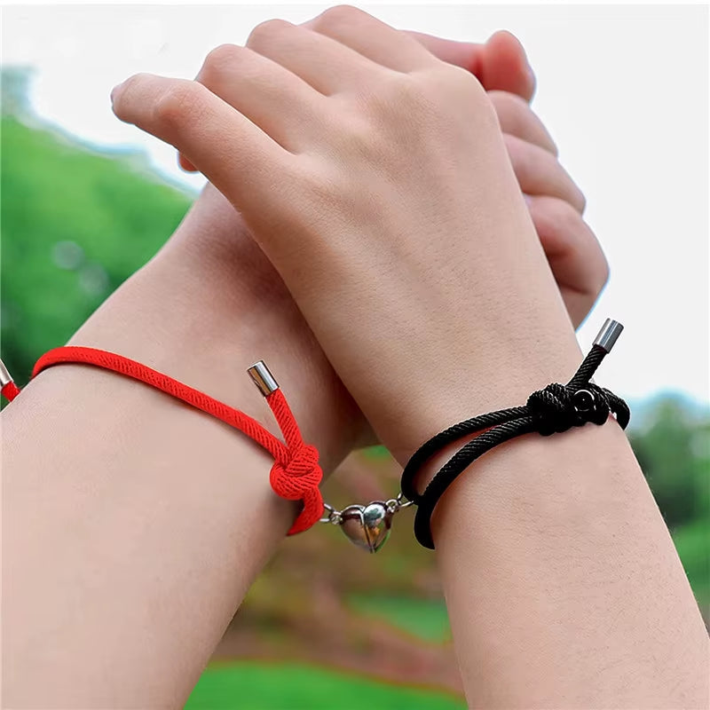 2Pcs Magnetic Couples Bracelets Heart Shaped Matching Attraction Adjustable Bracelets Lover Gifts for Boyfriend Girlfriend