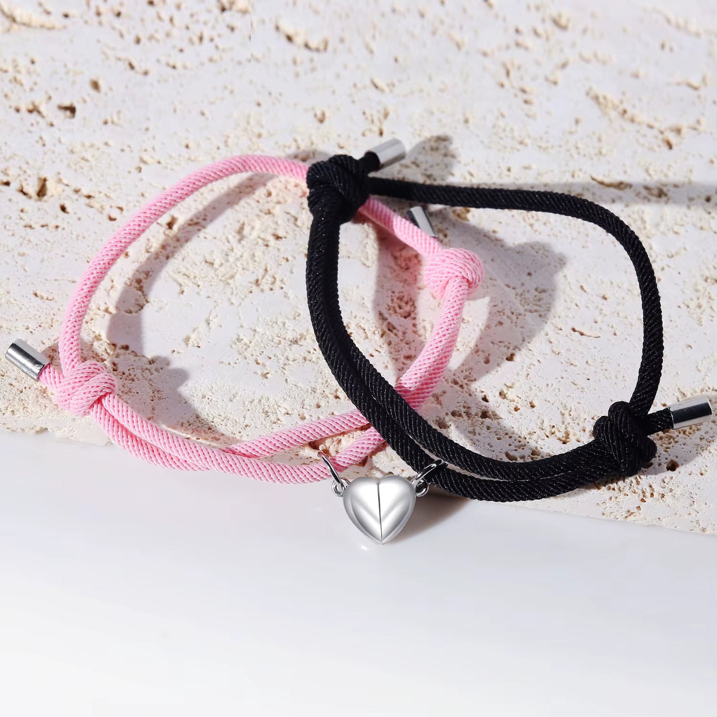 2Pcs Magnetic Couples Bracelets Heart Shaped Matching Attraction Adjustable Bracelets Lover Gifts for Boyfriend Girlfriend