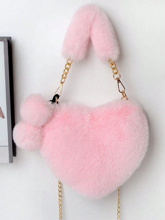 Furry Purse for Girls Heart Shaped Fluffy Handbag for Women Soft Small Shoulder Bag Clutch Purse with Metal Chain Strap . the Best Valentine'S Gifts for Girlfriend Lady & Woman. Perfect for Shopping, Daily Use, Perfect Valentine'S Day Gift for Her, Best Valentines' Gift Choice Ever, Fashionable Heart Purse, Perfectly Match with Valentine'S Day Dress