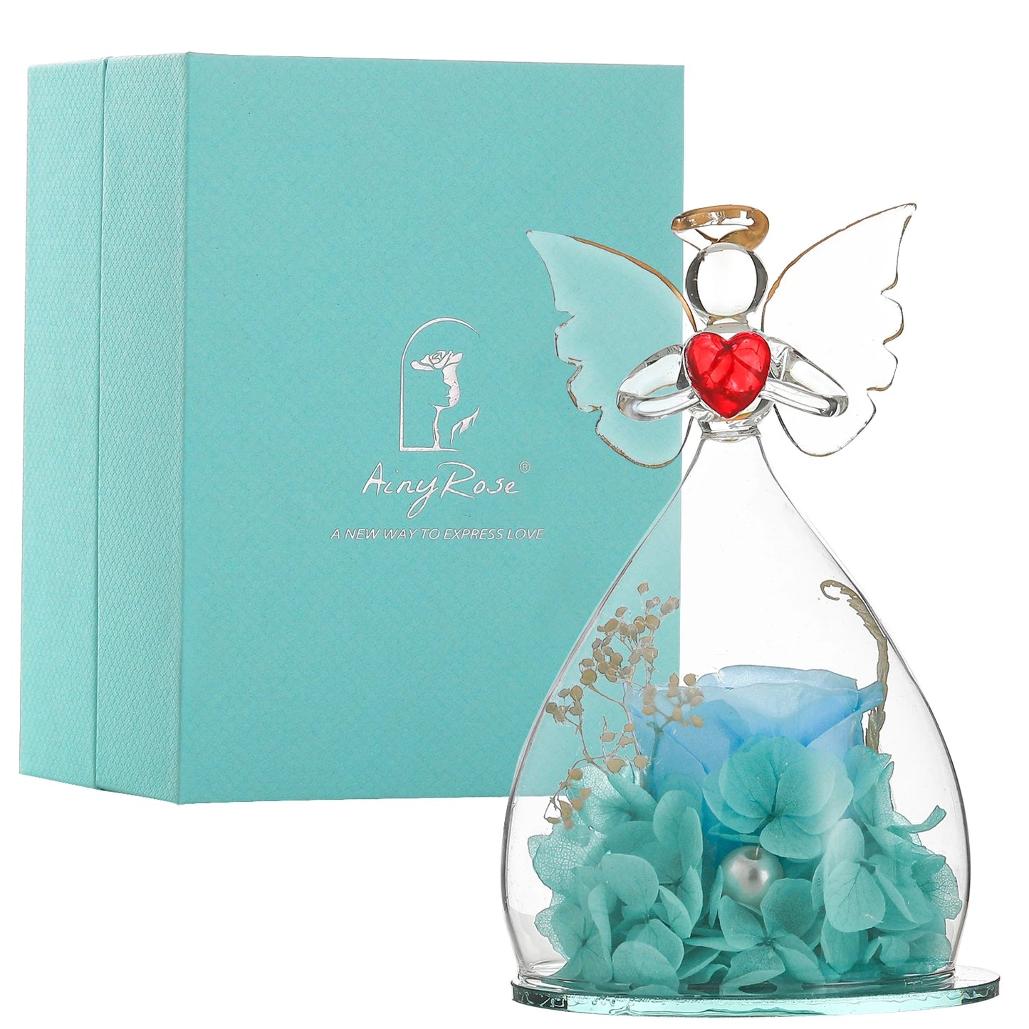 Gift for Girlfriend Forever Rose in Angel Glass Cover Eternal Flowers Home Decor Gifts for Wedding Birthday Valentine Day